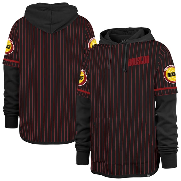 Men's '47 Black Houston Rockets Throwback Pinstripe Double Header Hoodie