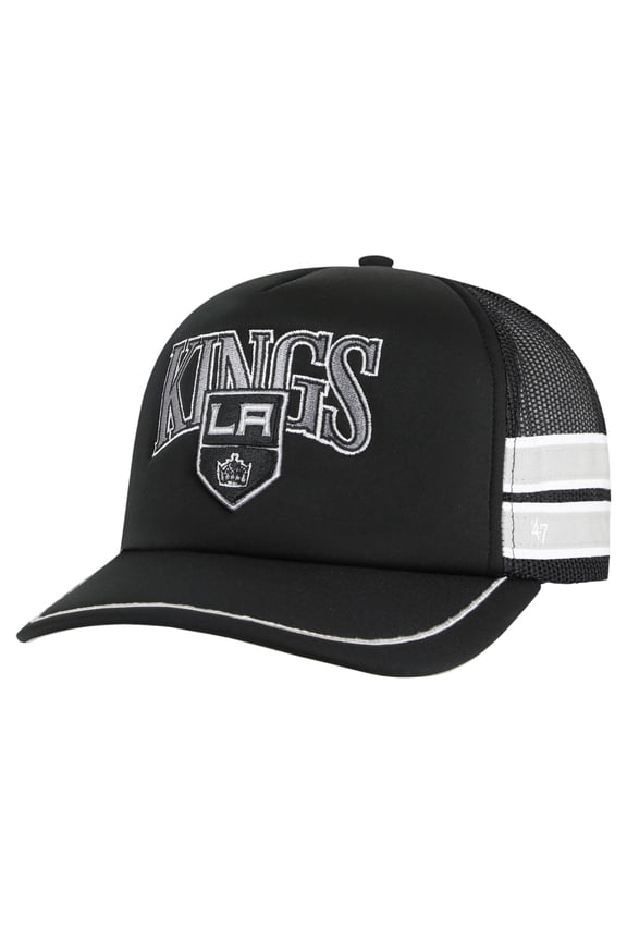 Men's '47 Black Los Angeles Kings Sideband Stripes Trucker Snapback Hat