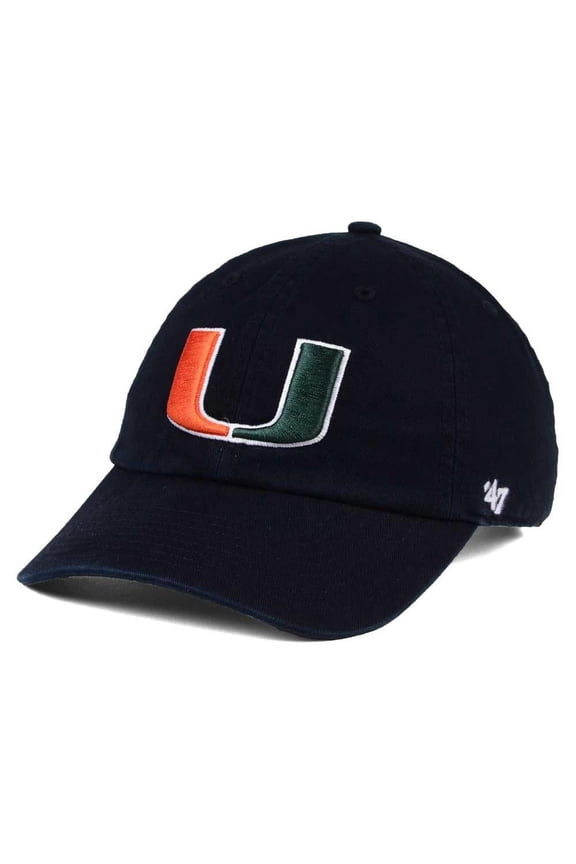 Men's '47 Black Miami Hurricanes Clean Up Adjustable Hat