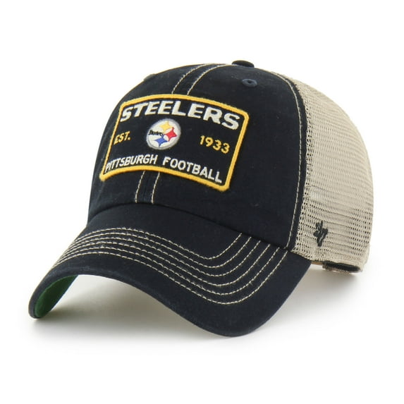 Men's '47 Black Pittsburgh Steelers Wabash Trucker Clean Up Adjustable Hat