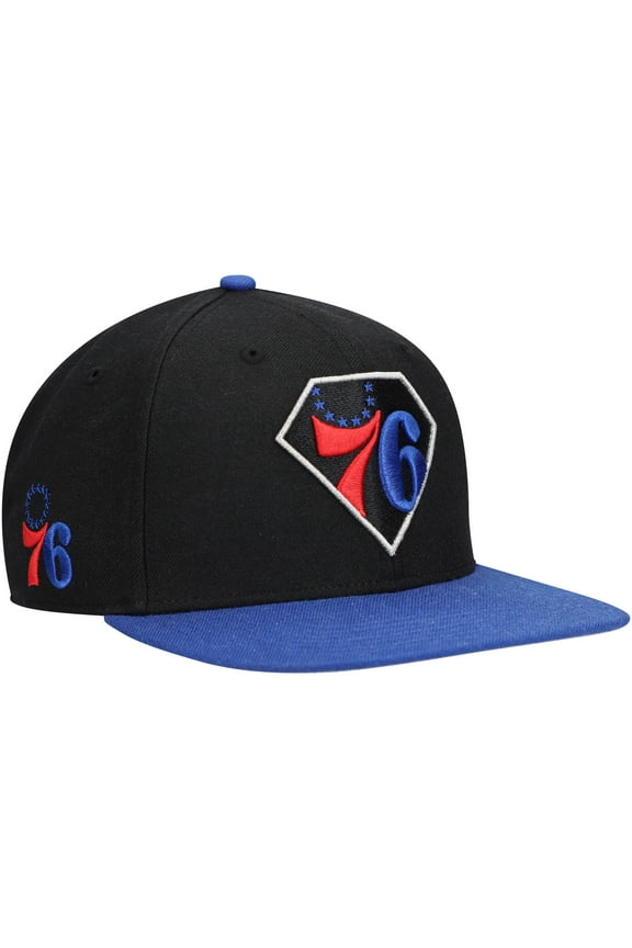 Men's '47 Black/Royal Philadelphia 76ers 75th Anniversary Carat Captain Snapback Hat