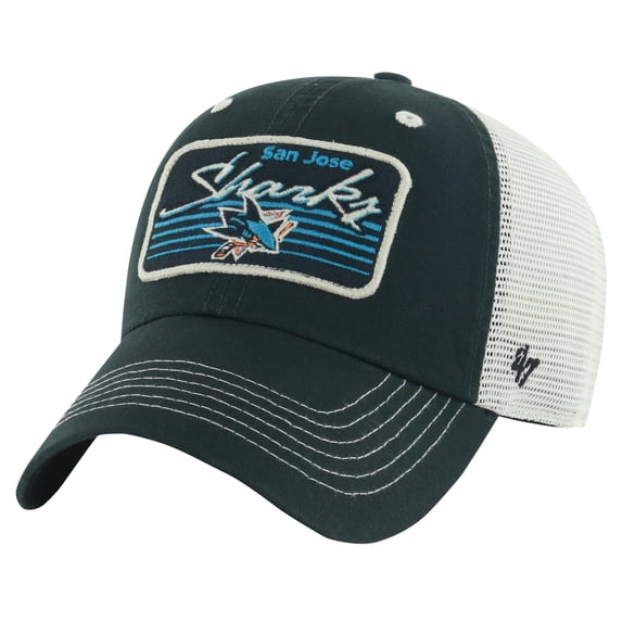 Men's '47 Black San Jose Sharks Five Point Patch Clean Up Adjustable Hat
