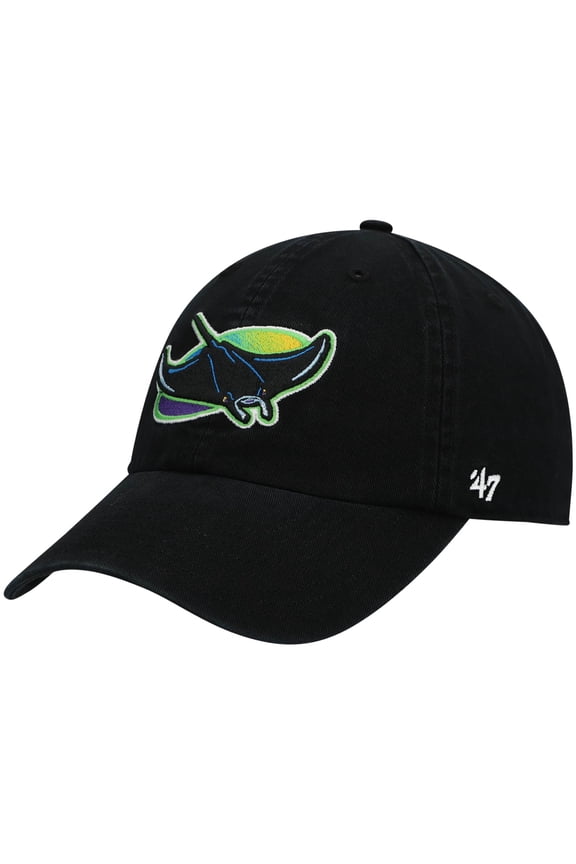 Men's '47 Black Tampa Bay Rays 2000 Logo Cooperstown Collection Clean Up Adjustable Hat