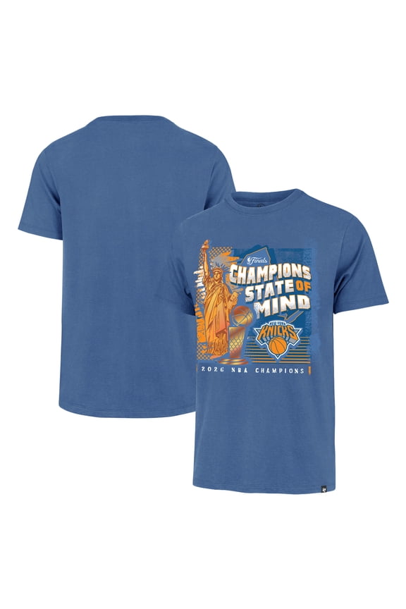 Men's '47 Blue New York Knicks 2026 NBA Finals Champions Statue of Liberty Franklin T-Shirt