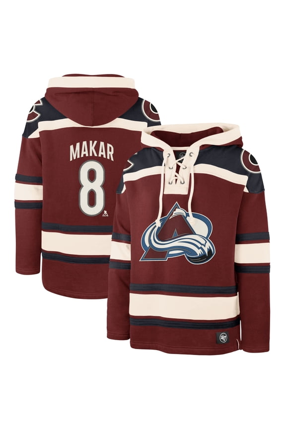 Men's '47 Cale Makar Burgundy Colorado Avalanche Player Name & Number Lacer Pullover Hoodie