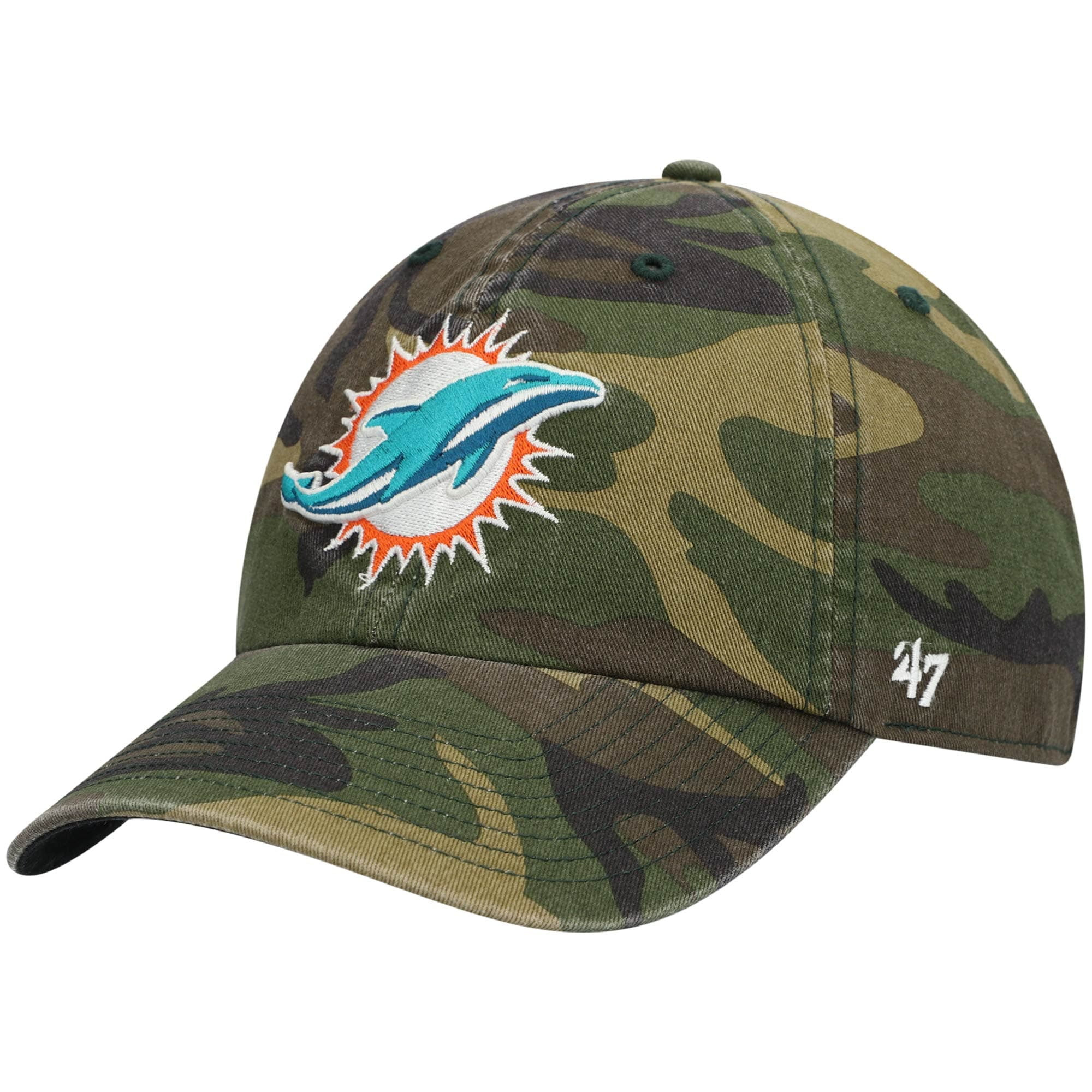 Men s 47 Camo Miami Dolphins Woodland Clean Up Adjustable Hat