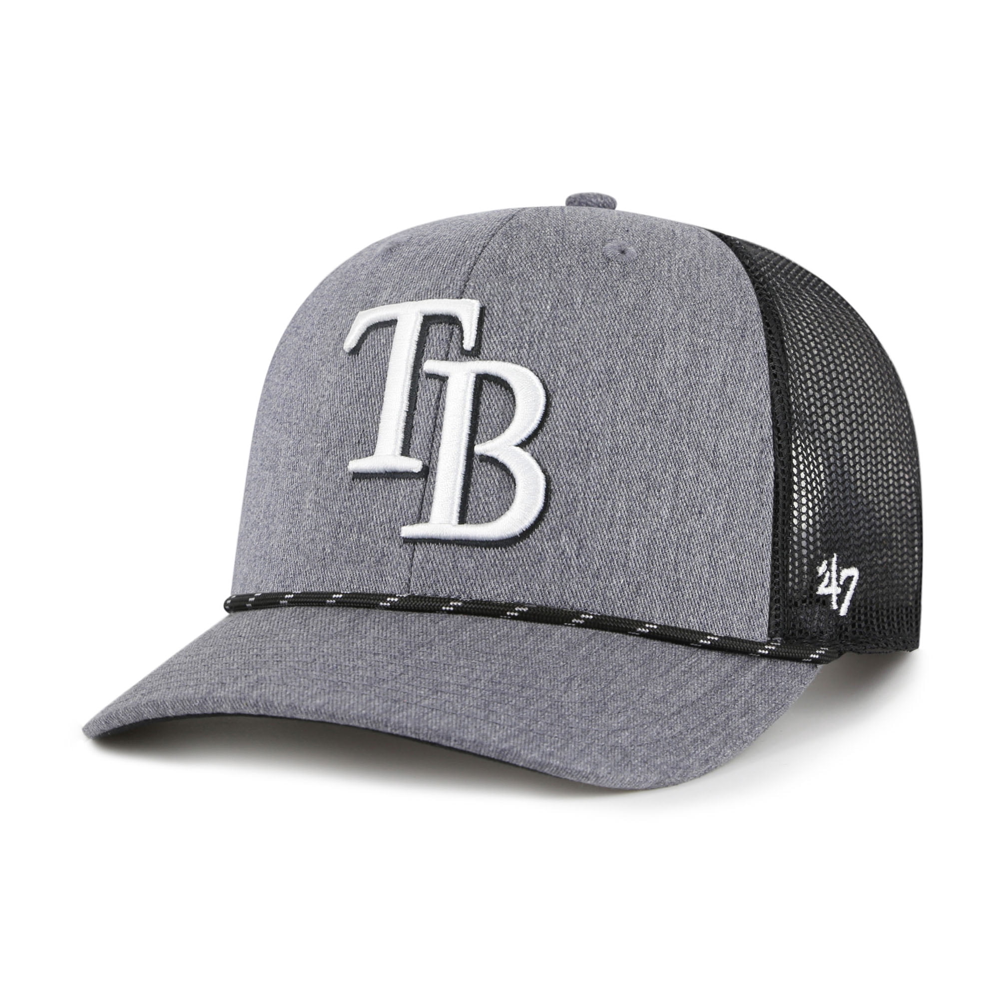 Men's '47 Charcoal Tampa Bay Rays Carbon Rope Trucker Adjustable Hat ...
