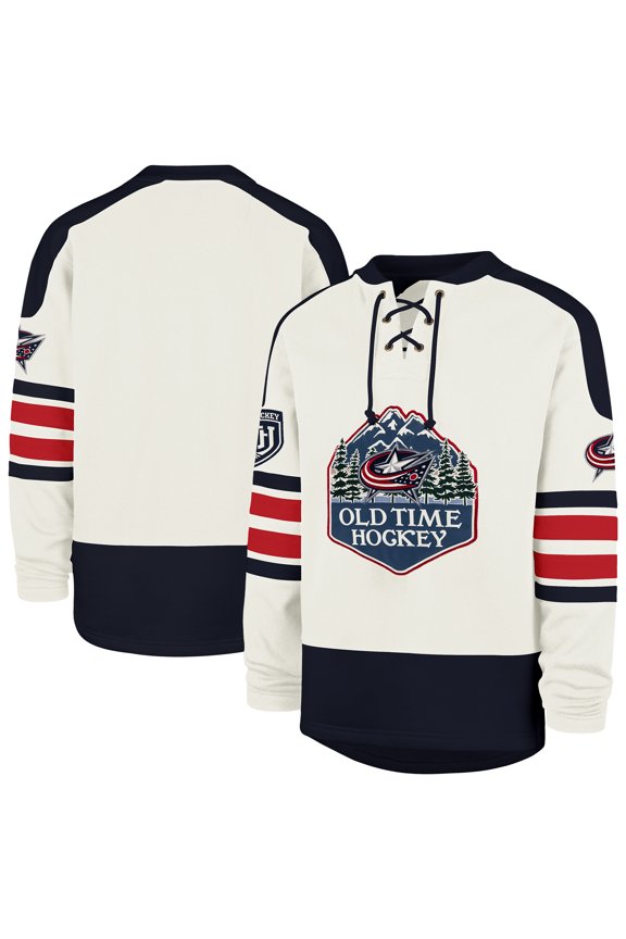 Men's '47 Cream Columbus Blue Jackets Pond Hockey Trio Eternal Lacer Sweatshirt