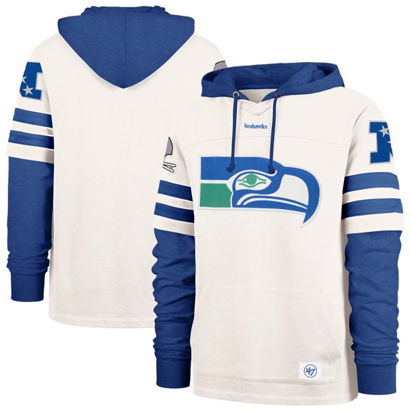 Men's '47 Cream Seattle Seahawks Split Zone Cornerback Duo Lacer Hoodie