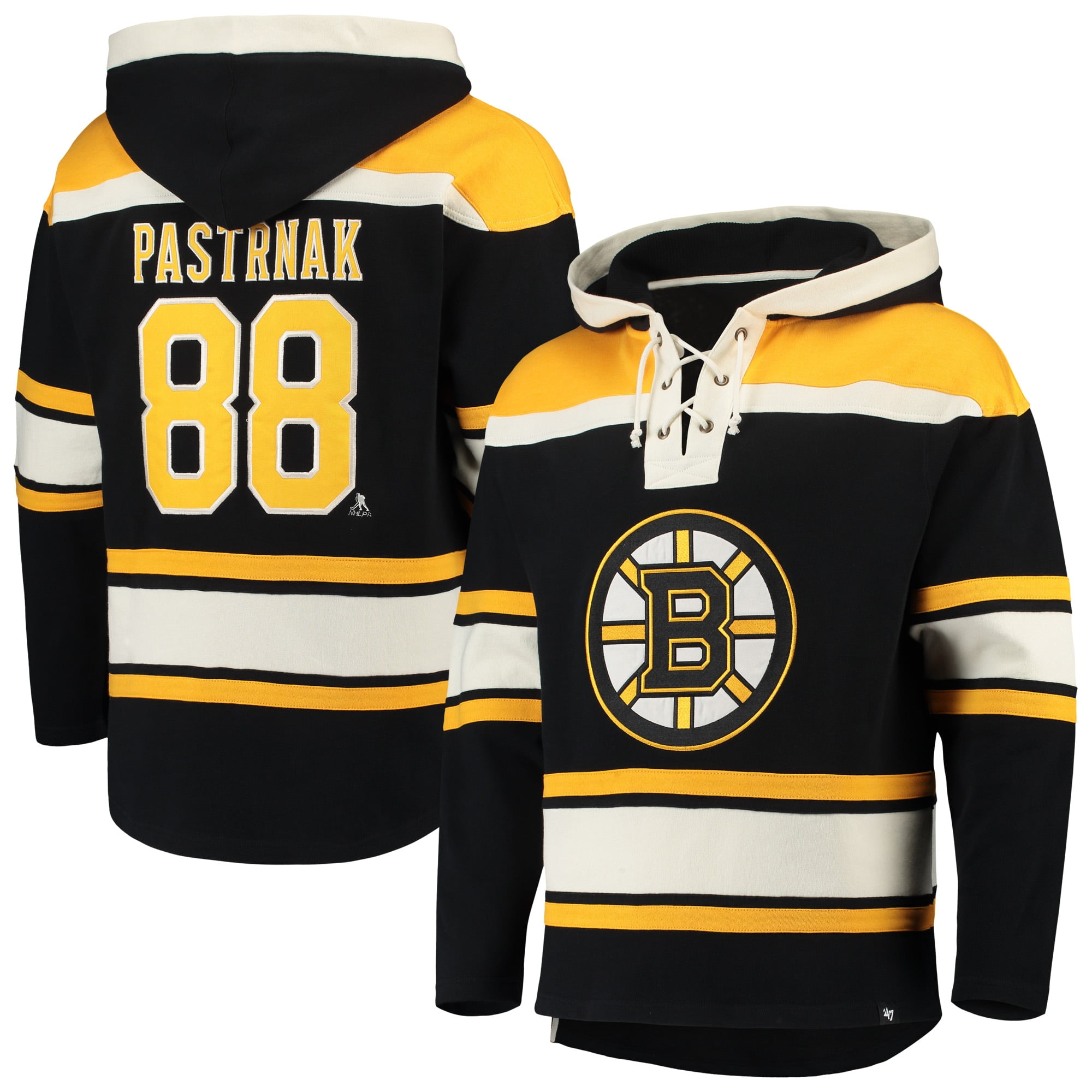Men's '47 David Pastrnak Black Boston Bruins Player Lacer Pullover