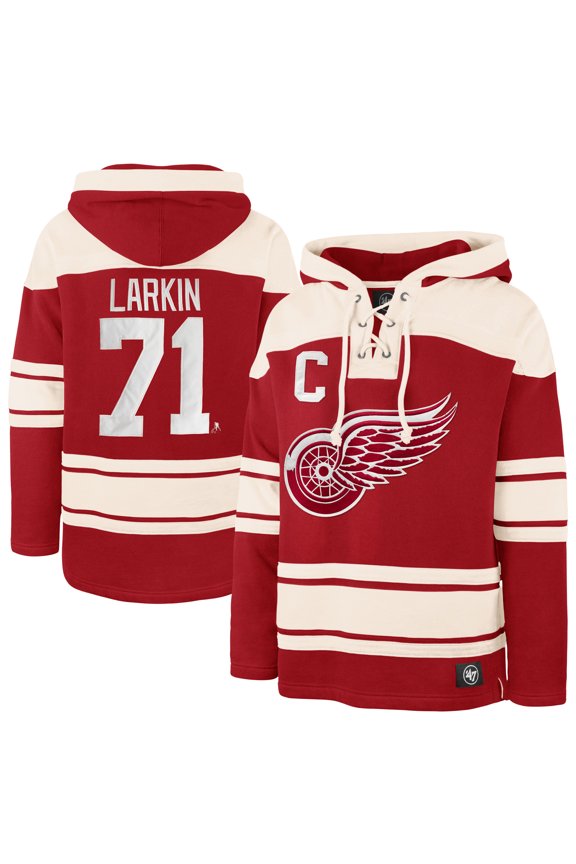 Men's '47 Dylan Larkin Red Detroit Red Wings Captain Patch Player Name & Number Lacer Pullover Hoodie