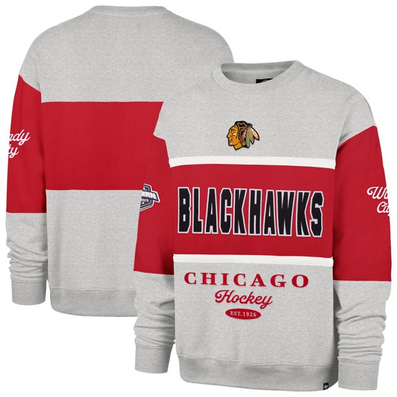 Men's '47 Gray Chicago Blackhawks Fall Maximilist Crew Sweatshirt