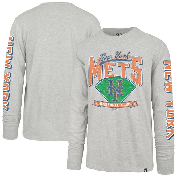 Men's-'47  Gray New York Mets Big & Tall Distressed Franklin Long Sleeve T-Shirt