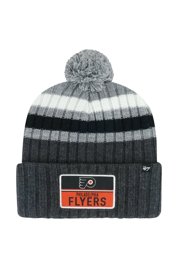 Men's '47 Gray Philadelphia Flyers Stack Patch Cuffed Knit Hat with Pom
