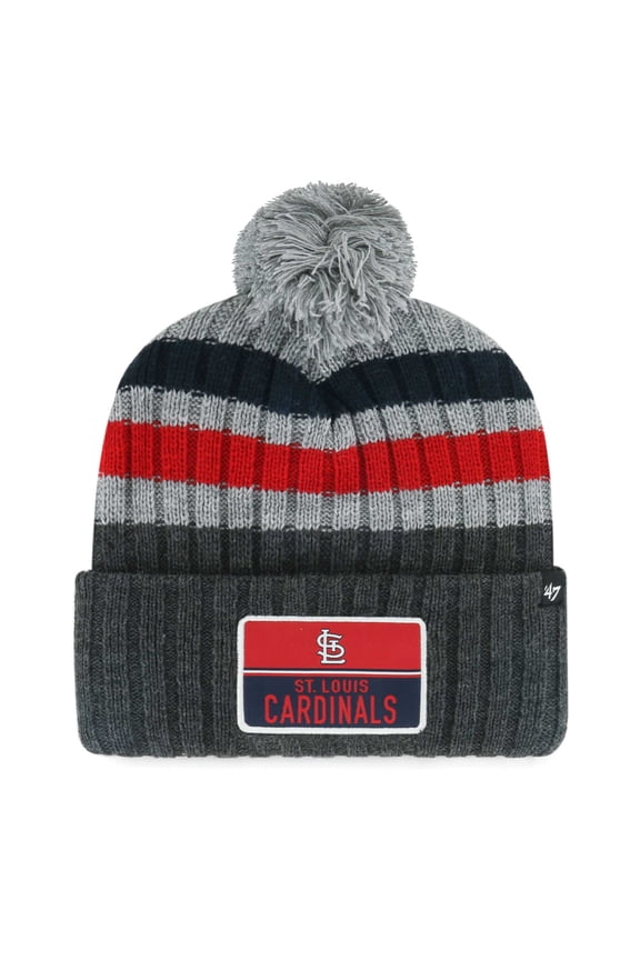 Men's '47 Gray St. Louis Cardinals Stack Cuffed Knit Hat with Pom