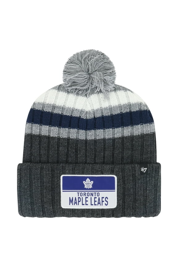 Men's '47 Gray Toronto Maple Leafs Stack Patch Cuffed Knit Hat with Pom