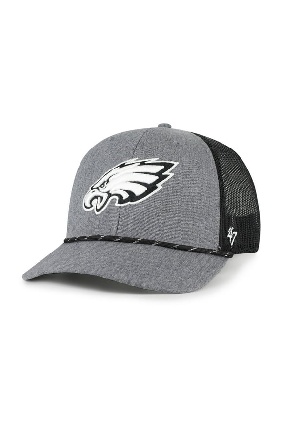Men's '47 Heather Charcoal Philadelphia Eagles Carbon Rope Trucker Adjustable Hat
