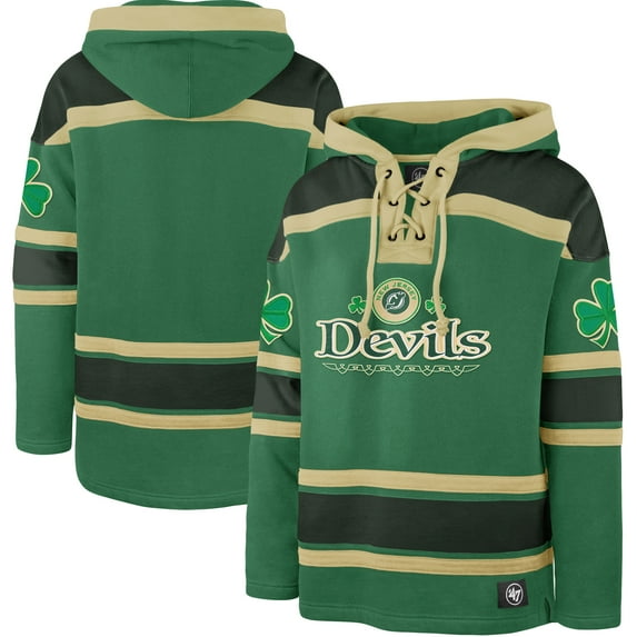 Men's '47 Kelly Green New Jersey Devils St. Patrick's Day McLucky Superior Lacer Pullover Hoodie