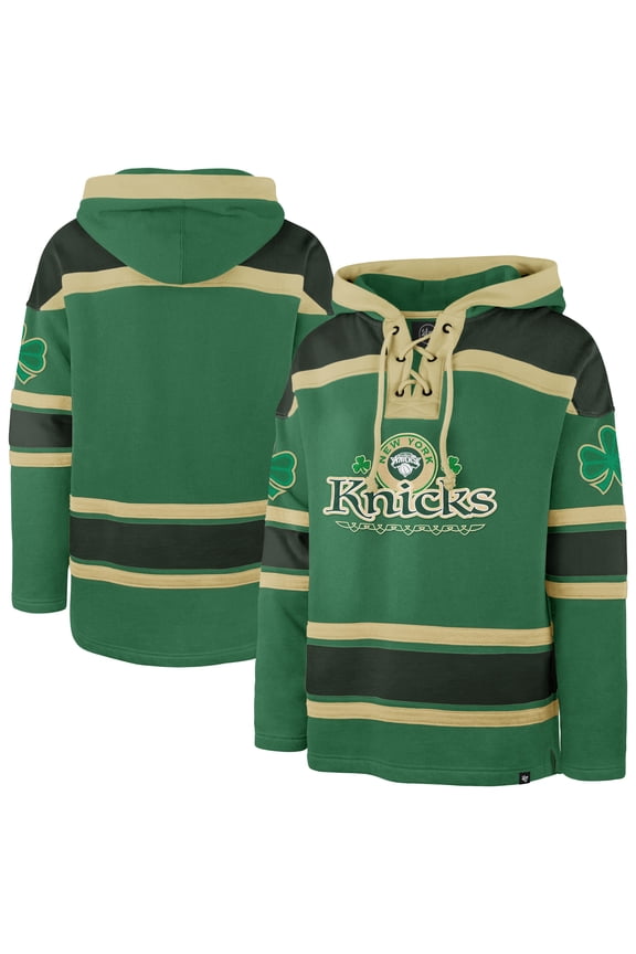 Men's-'47 Kelly Green New York Knicks McLucky Superior Lace-Up Pullover Hoodie