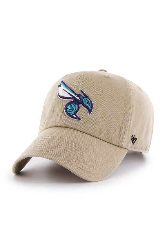 Men's '47 Khaki Charlotte Hornets Logo Clean Up Adjustable Hat