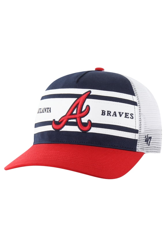 Men's '47 Navy Atlanta Braves Gridiron Super Stripe Relaxed Trucker Hitch Adjustable Hat