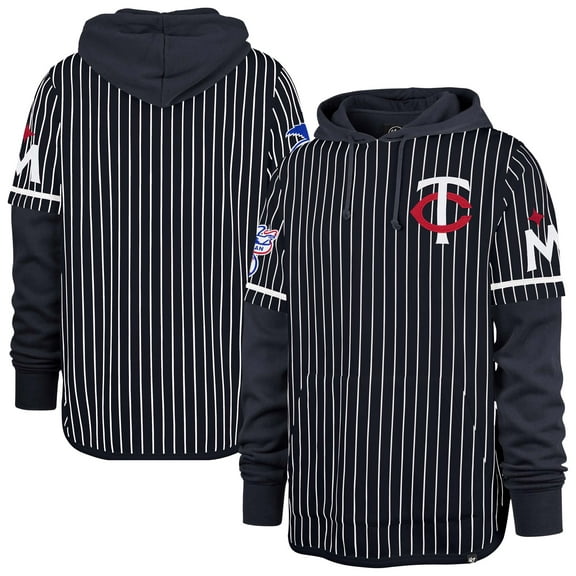 Men's '47 Navy Minnesota Twins Pinstripe Double Header Pullover Hoodie