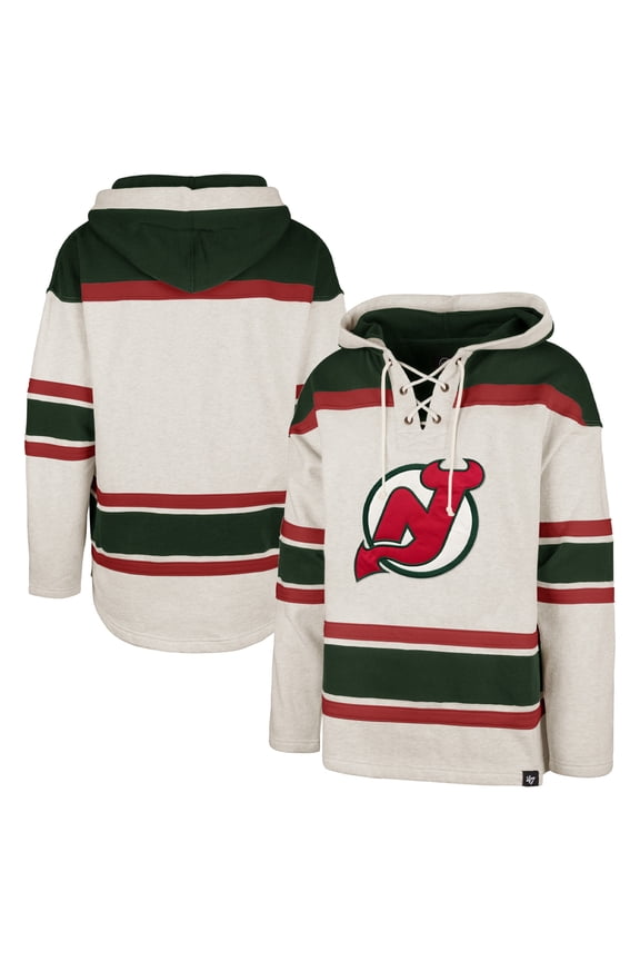Men's '47 Oatmeal New Jersey Devils Rockaway Lace-Up Pullover Hoodie
