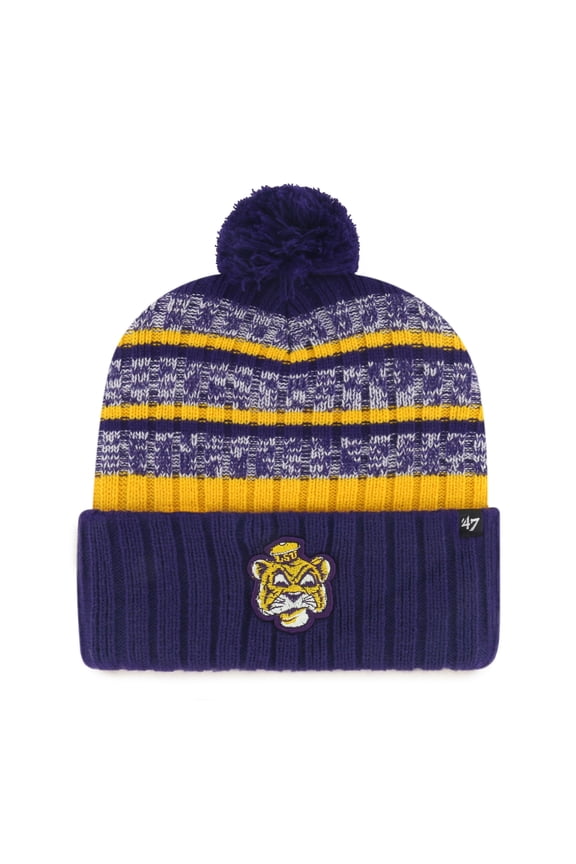 Men's '47 Purple LSU Tigers Tavern Cuffed Knit Hat with Pom