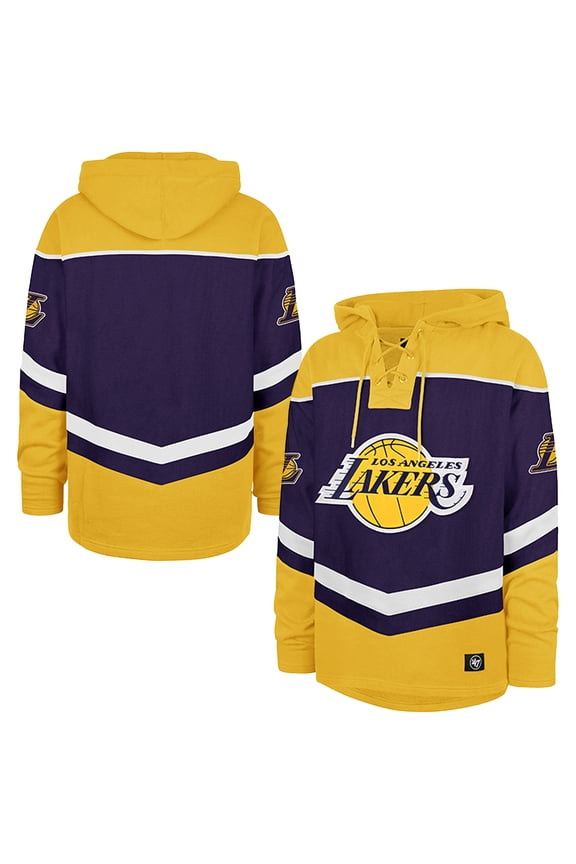 Men's '47 Purple Los Angeles Lakers Oversized-Tri-Satin Layup Lacer Pullover Hoodie