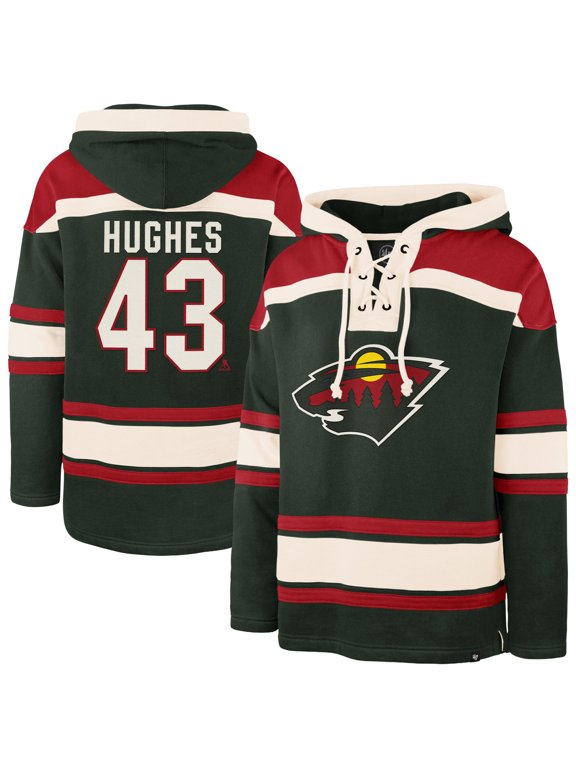 Men's '47 Quinn Hughes Green Minnesota Wild Player Name & Number Lacer Hoodie
