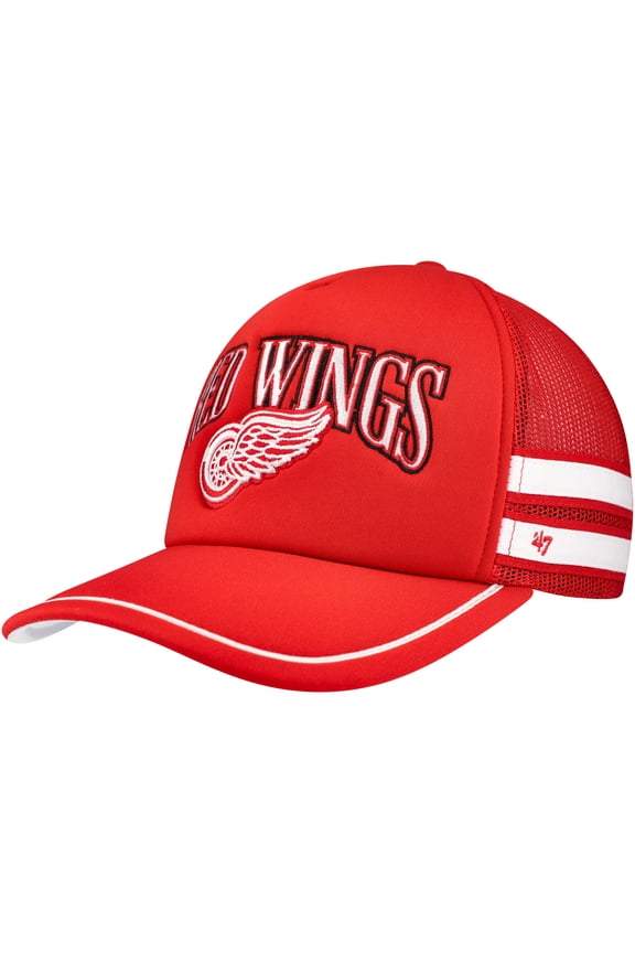 Men's '47 Red Detroit Red Wings Sideband Stripes Trucker Snapback Hat