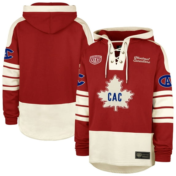 Men's '47  Red Montreal Canadiens Blue Line Heritage Lacer Pullover Hoodie