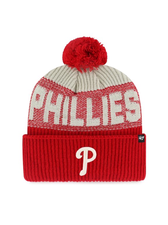 Men's '47 Red Philadelphia Phillies Bone Chill Cuffed Knit Hat with Pom