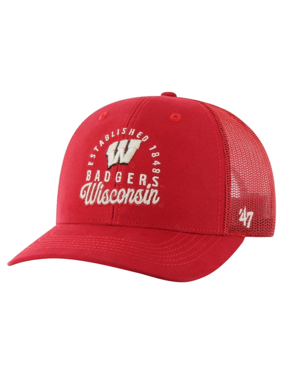 Men's '47 Red Wisconsin Badgers Pitstop Trucker Adjustable Hat