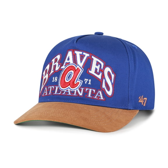 Men's '47 Royal/Brown Atlanta Braves Cooperstown Break Wood Suede Hitch Adjustable Hat