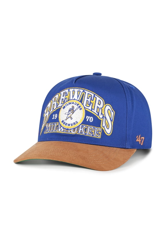 Men's '47 Royal/Brown Milwaukee Brewers Cooperstown Break Wood Suede Hitch Adjustable Hat