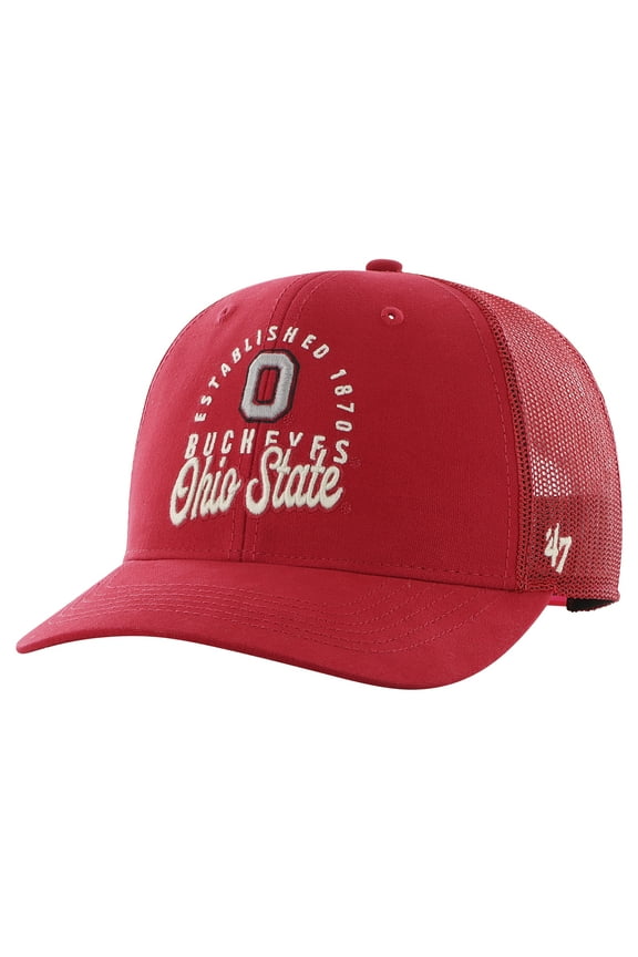 Men's '47 Scarlet Ohio State Buckeyes Pitstop Trucker Adjustable Hat