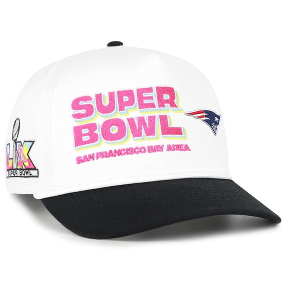 Men's '47 White/Black New England Patriots Super Bowl LX Stacked Hitch Adjustable Hat