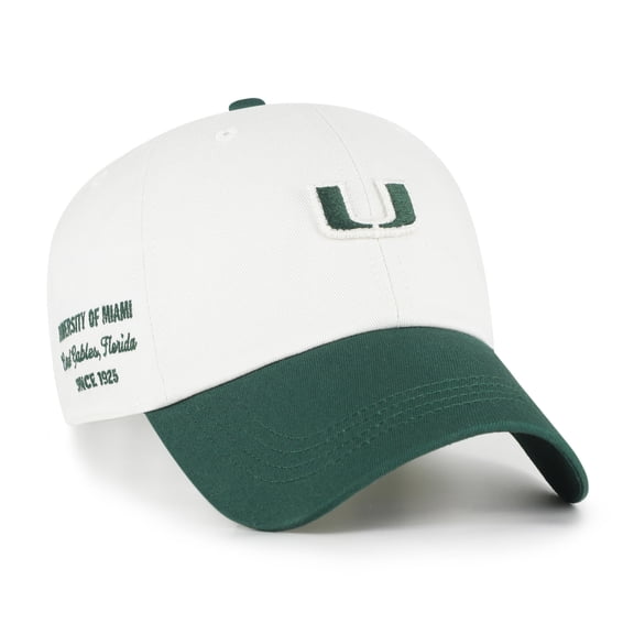 Men's '47 White/Green Miami Hurricanes Contemporary Basics Two Tone Clean Up Adjustable Hat