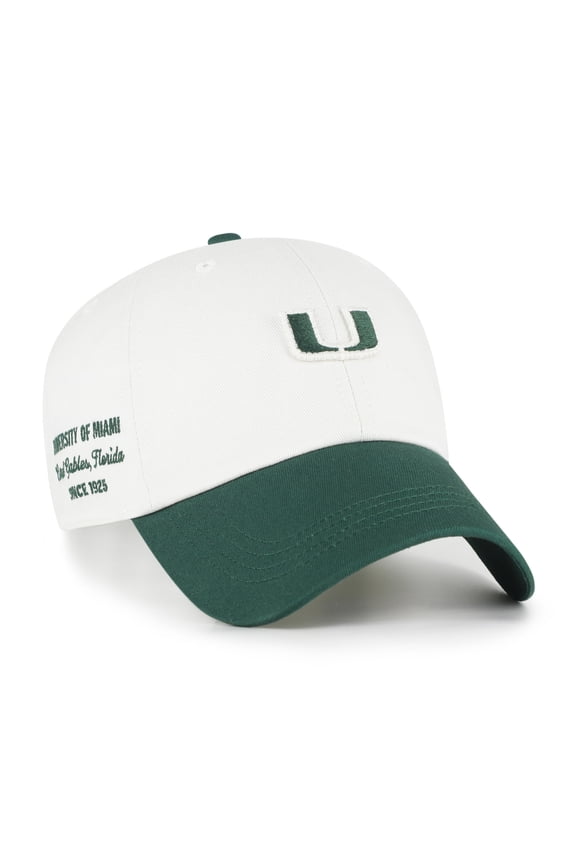 Men's '47 White/Green Miami Hurricanes Contemporary Basics Two Tone Clean Up Adjustable Hat
