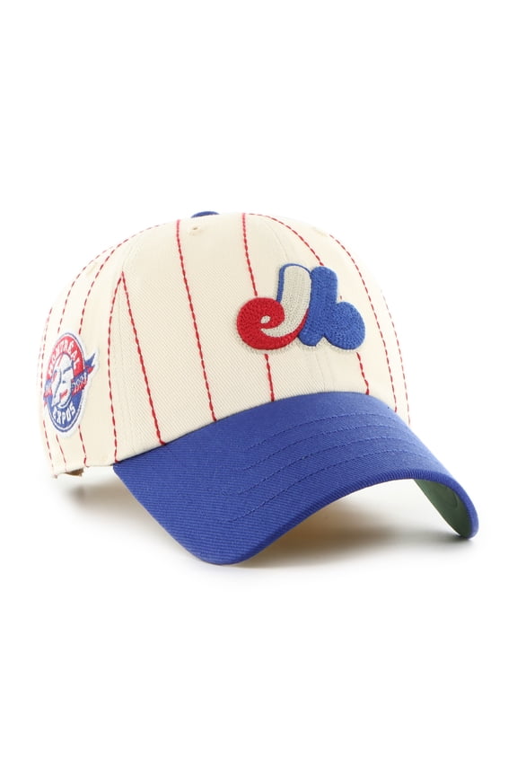 Men's '47 x Rawlings Natural/Royal Montreal Expos Pinstripe Clean Up Adjustable Hat