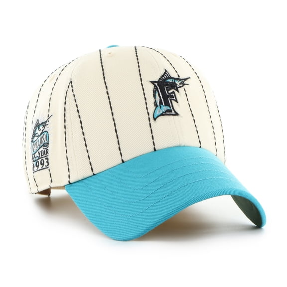 Men's '47 x Rawlings Natural/Teal Florida Marlins Pinstripe Clean Up Adjustable Hat
