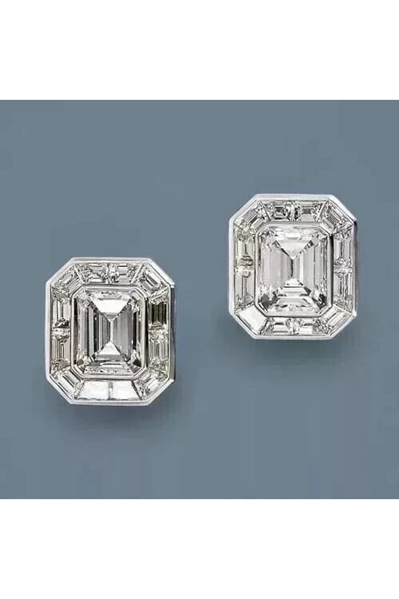 Men's 4Ct Emerald Cut Lab Created Diamond Cufflink Jewelry 14k White Gold Plated Silver