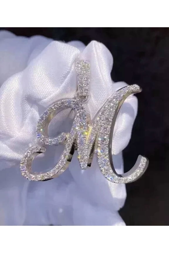 Men's 4TCW Round Cut Lab Created Diamond Initial M Letter Pendant 925 Sterling Silver 2 inch pendant