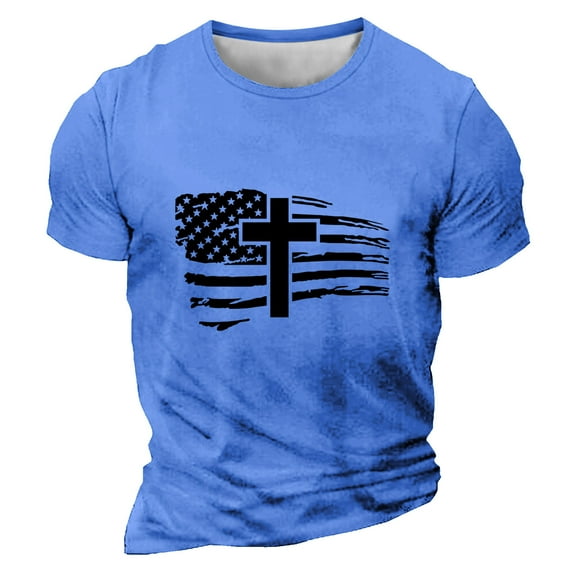 Men's 4Th Of July T-Shirts Fashion Independence Day USA Flag Printed Tees Casual Lightweight Short Sleeve Round Neck T-Shirt Blue XXXL