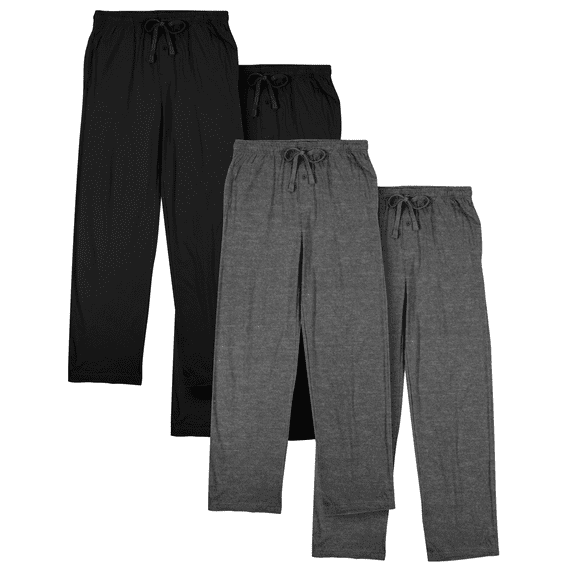 Men's Cotton-Blend Pajama Pants - Soft Brushed Flannel Feel Sleep & Lounge Pants with Pockets & Elastic Waistband - Black & Graphite Heather Gray 4-Pack-Small