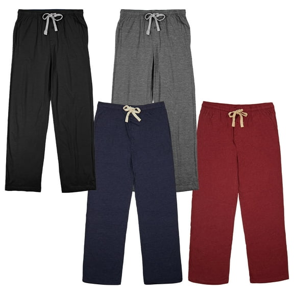 Men’s Cotton-Blend Pajama Pants – Soft Brushed Flannel Feel Sleep & Lounge Pants with Pockets & Elastic Waistband – Black, Graphite Heather Gray, Navy Blue & Red  4-Pack-Medium