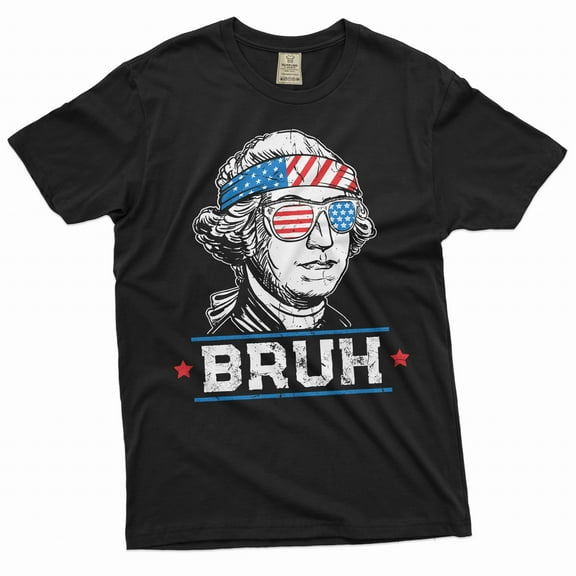 Men's 4th Funny Washington T-shirt George Washington bruh USA patriotic fourth independence day tee (Large Black)