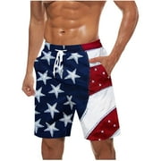 Mens 4th of July American Flag Print Shorts with Pockets Elastic Waistband Drawstring Quick-Dry Beach Swim Trunks,Lightweight Casual Summer Shorts for Outdoor BBQ,Patriotic&nbsp;Holiday