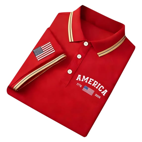 Men's 4th of July Graphic Polo Shirts Patriotic 250th Anniversary Shirt Short Sleeve Casual Comfort Fit Commemorative Print Collared Shirt For Independence Day Anniversary Celebration Red L